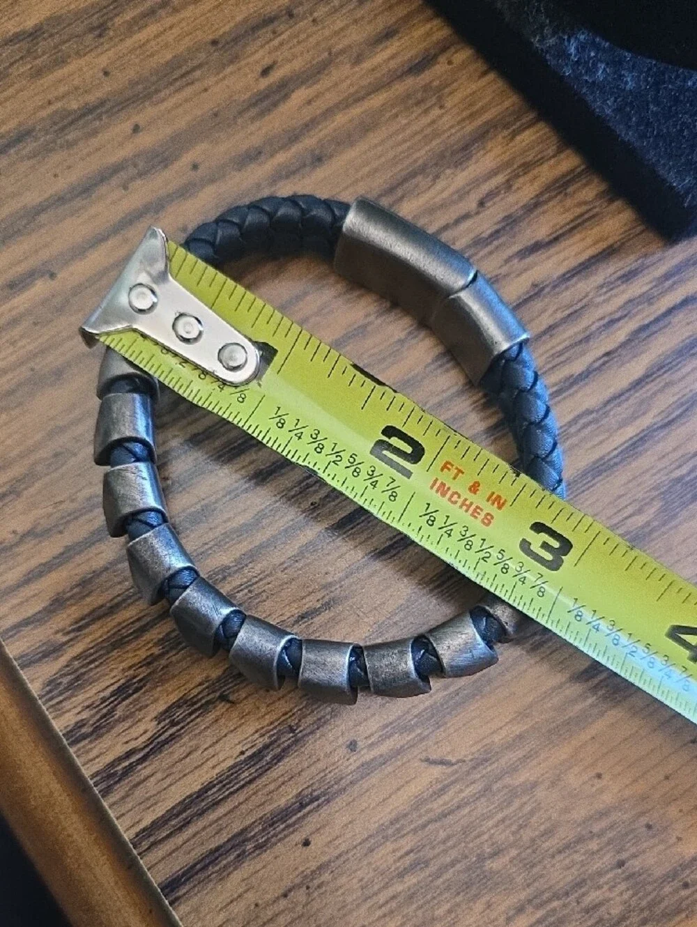 Steve Madden Braided Leather and Antiqued Metal Bead Bracelet - Black & Silver